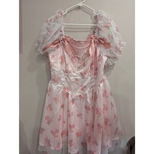 Gorgeous PLUS size romantic pink gauzy cottagecore short sleeve dress w/smocking